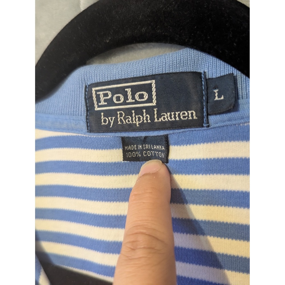 Polo Ralph Lauren Polo Shirt Mens Large Blue White Striped Cotton Short Sleeve - Picture 3 of 5